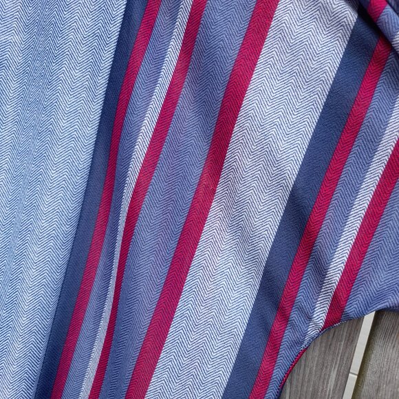 Vintage 70s Tunic Dress Kaftan 45"B Blue Red Stripes Dolman Sleeves - Picture 6 of 15